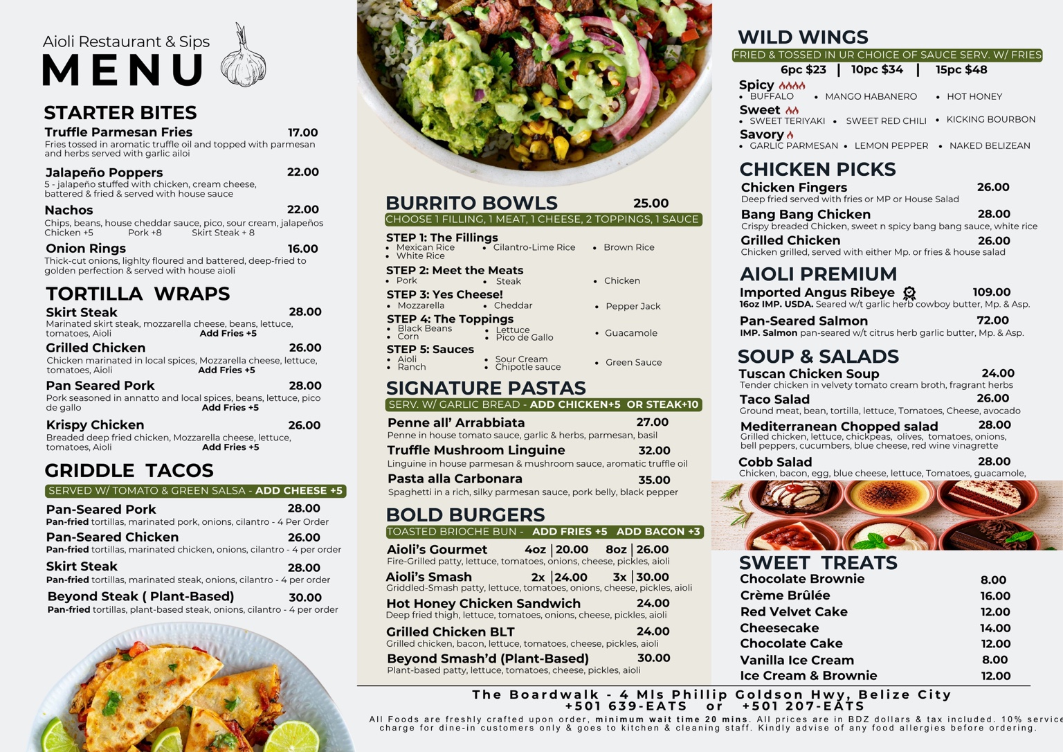 Aioli Restaurant & Sips food menu